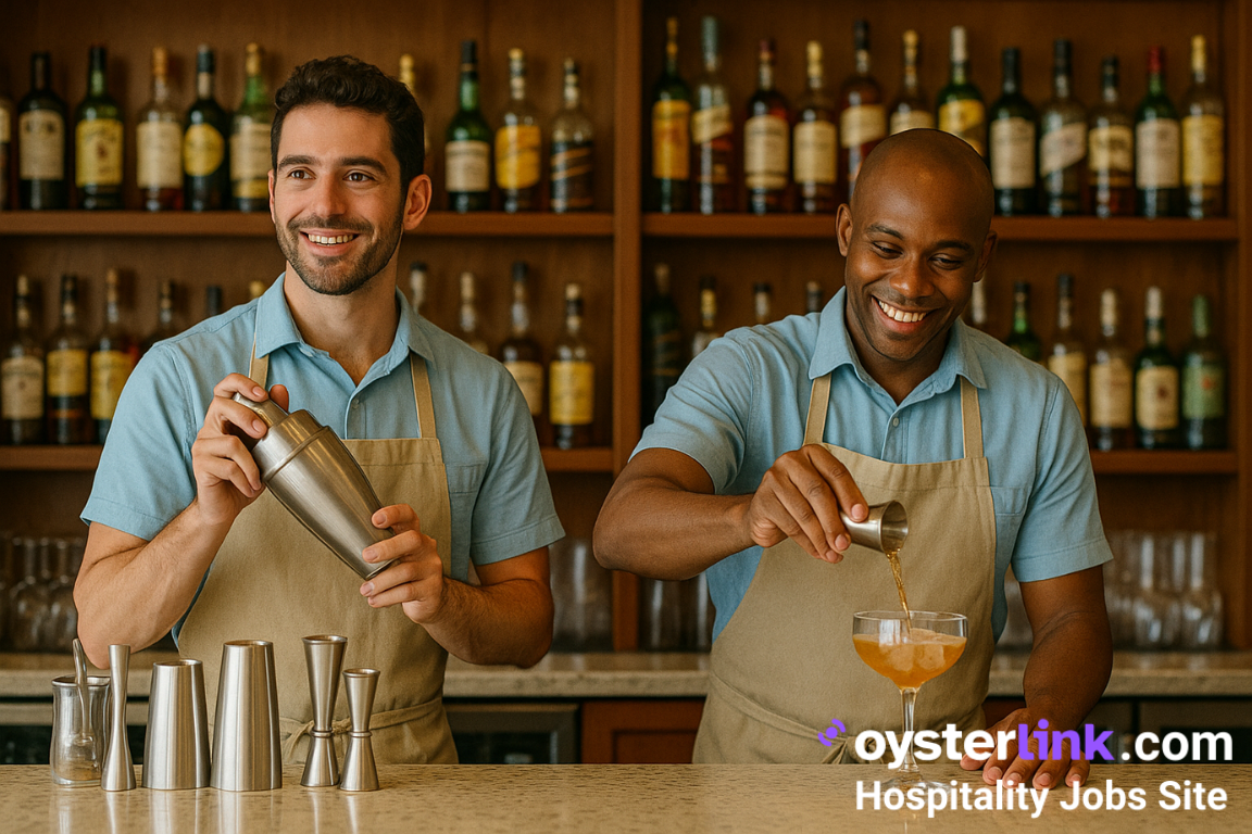 two barmen making cocktails